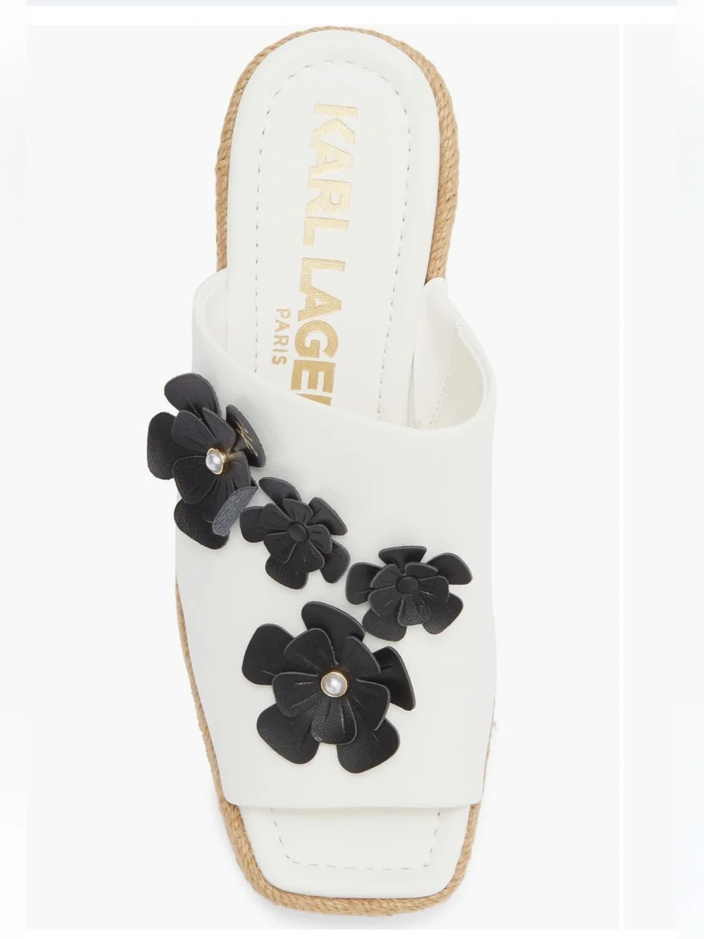 Karl Lagerfeld Clove Fleur Wedge Sandal size 8 bright white black with flowers